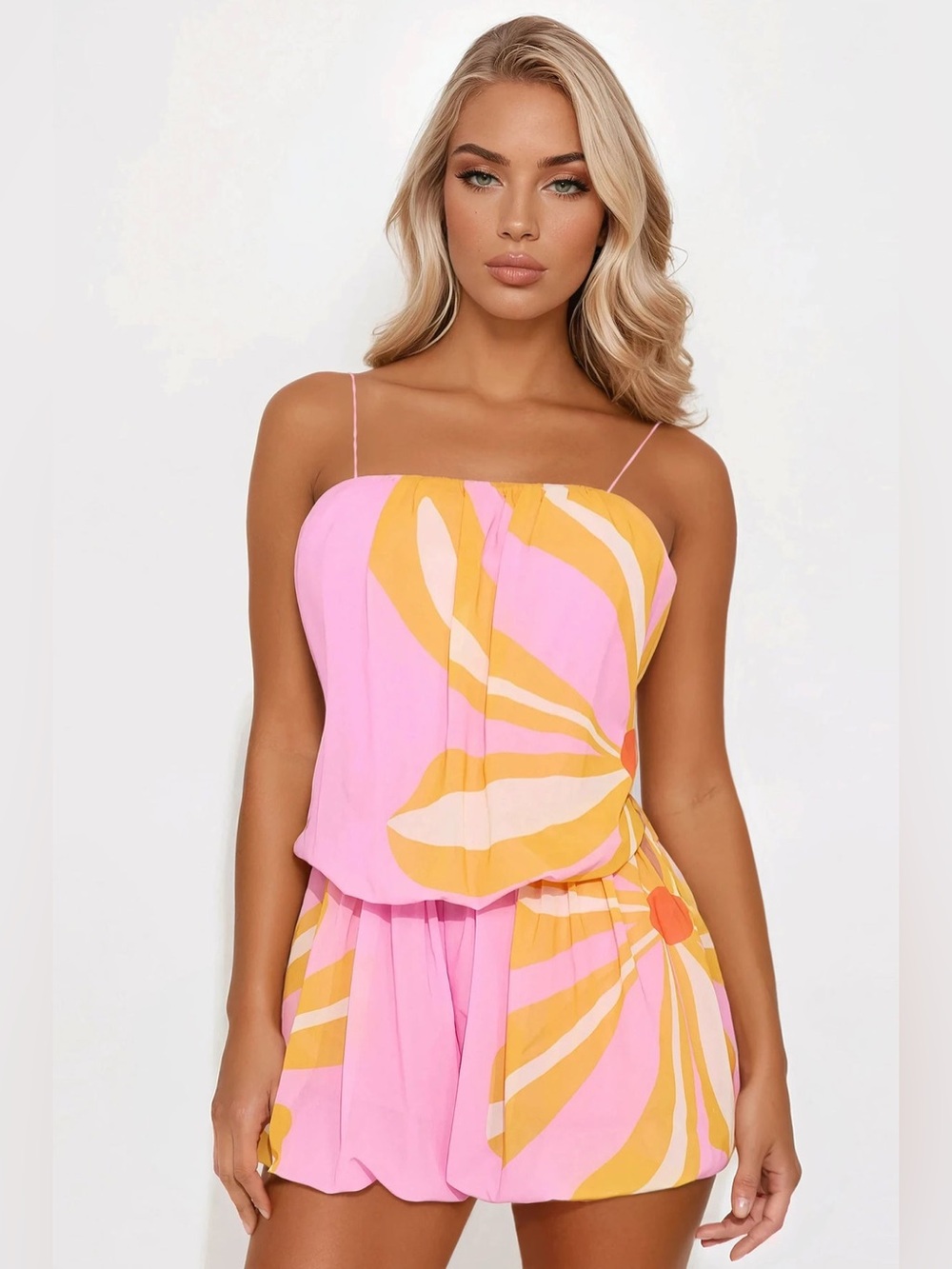Fashion Nova Calista Chiffon Bubble Hem Romper Size M